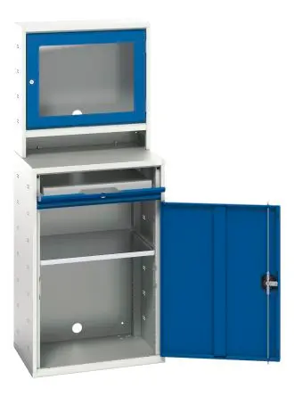 Bott stehend Computerarbeitsplatz Blau, Grau Tastaturablage, B 650mm H 1.65 m T 550 mm aus Stahl