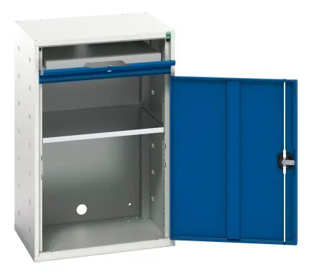 Bott stehend Computerarbeitsplatz Grau, Blau Tastaturablage, B 650mm H 1000 mm T 550 mm aus Stahl