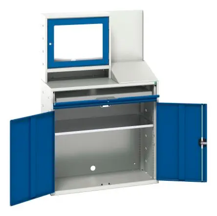 Bott stehend Computerarbeitsplatz Blau, Grau Tastaturablage, B 1.05m H 1.65 m T 550 mm aus Stahl