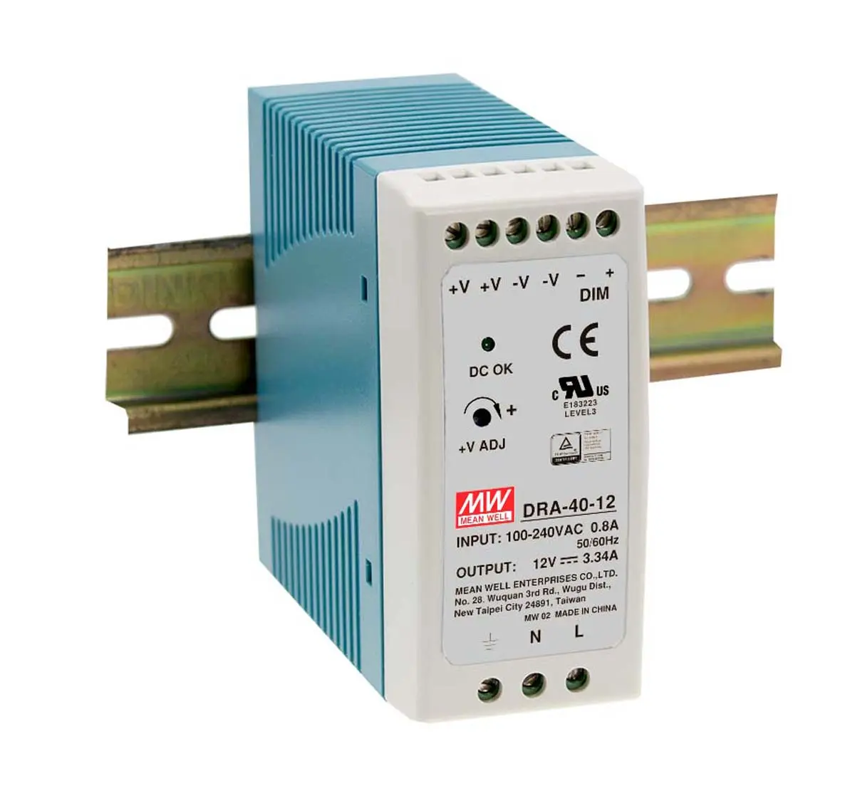 Produktfoto 1 von MEAN WELL DRA DIN-Schienen Netzteil Getaktet 24V dc / 1.7A 40W 90 → 264 V ac / 120 →370V dc