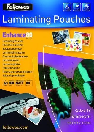 Produktfoto 1 von Fellowes Laminiertasche, A3, 80 μm, 100 pro Paket Stück H. 110 mm B. 330mm
