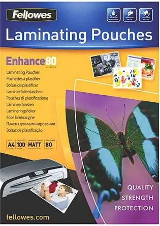 Produktfoto 1 von Fellowes Laminiertasche, A4+, 80 μm, Matt, 100 pro Paket Stück H. 200 mm B. 240mm