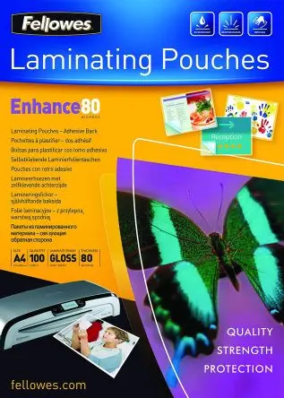 Produktfoto 1 von Fellowes Laminiertasche, A4+, 80 μm, 100 pro Paket Stück H. 154 mm B. 242mm