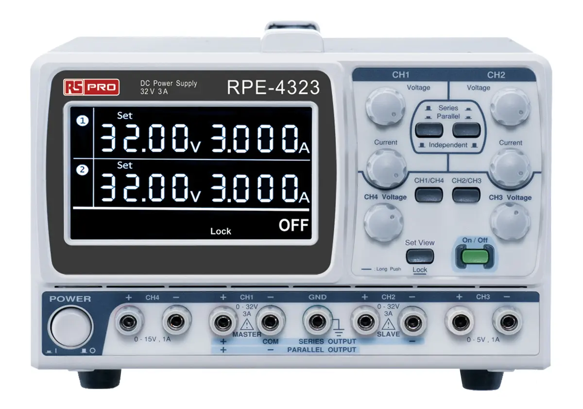 Produktfoto 1 von RS PRO 4-Kanal Digital Labornetzgerät 212W, 5 V, 15 V, 32 V / 1 A, 3 A, ISO-kalibriert