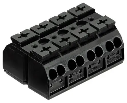 Produktfoto 1 von WAGO 862 Kupfer Polyamid Klemmenleiste 32A Schwarz 4-polig Zugfederklemme, Raster 12 mm 12AWG, 20 AWG