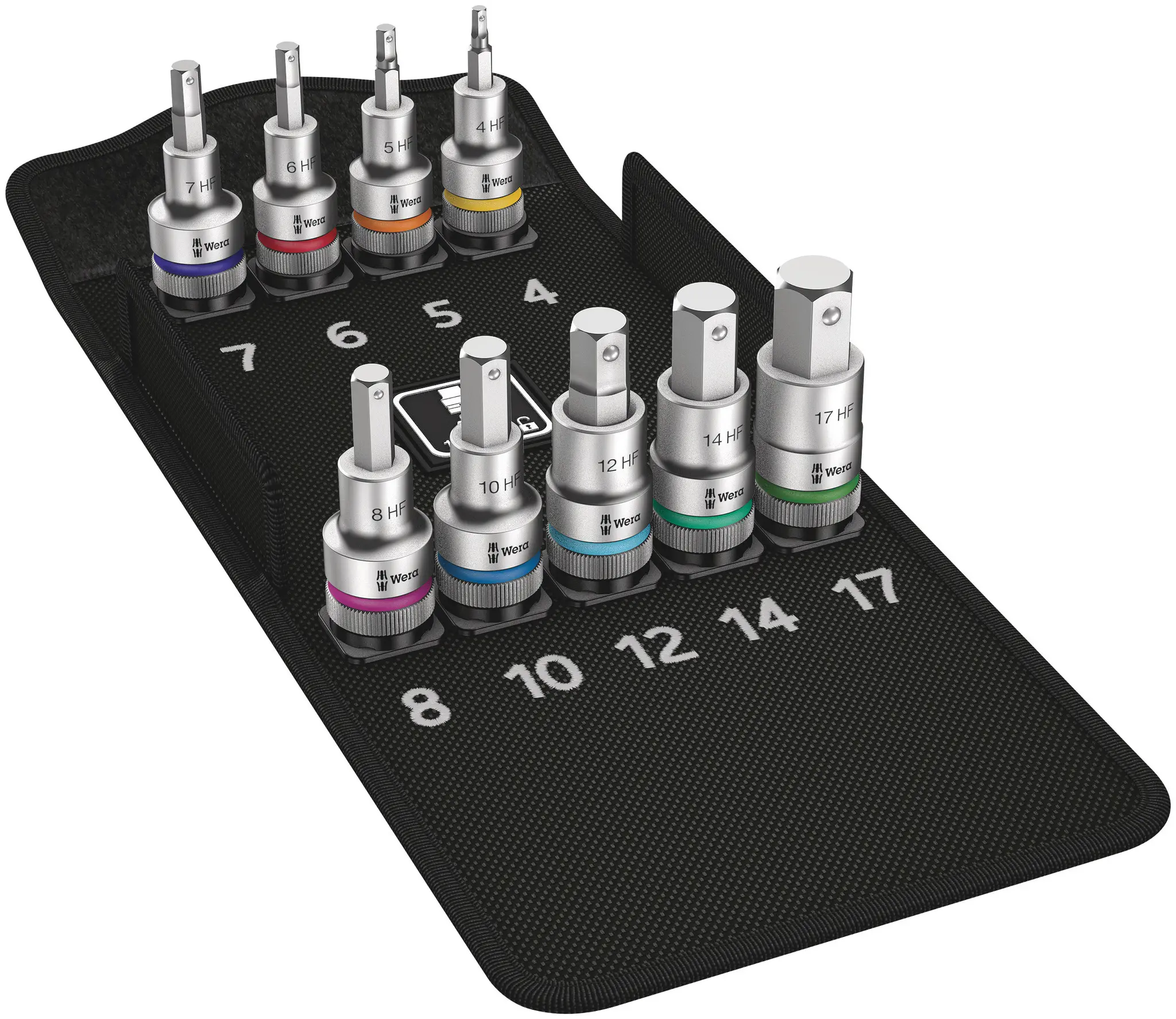 Produktfoto 1 von Wera 1/2 in Vierkant Sechskant 4 mm, 5 mm, 6 mm, 7 mm, 8 mm, 10 mm, 12 mm, 14 mm, 17 mm 9-teilig