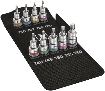 Produktfoto 1 von Wera Steckschlüsselsatz 1/2 in Vierkant Innensechsrund TX20, TX25, TX27, TX30, TX40, TX45, TX50, TX55, TX60 9-teilig