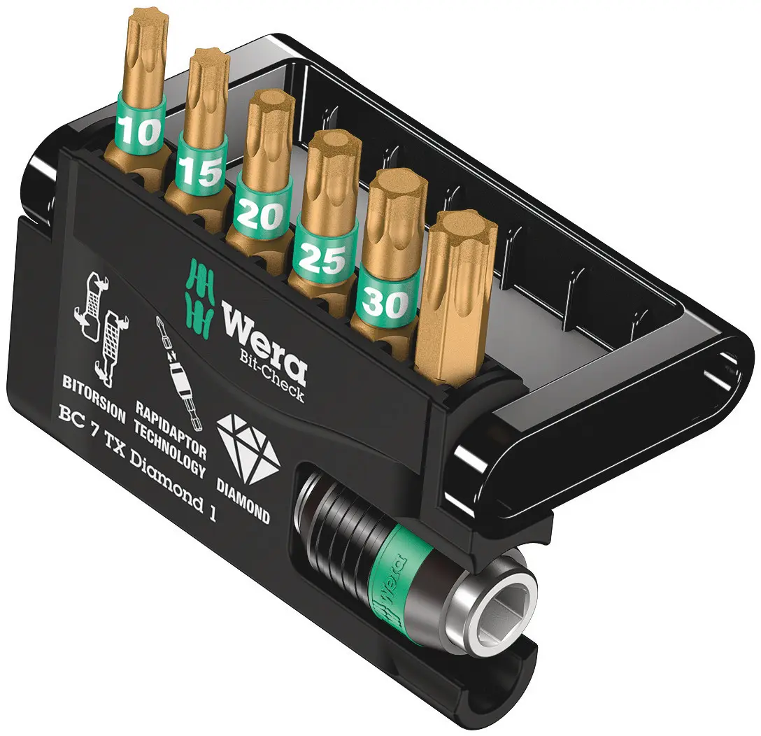 Produktfoto 1 von Wera Sechskant, TORX® Bitsatz schlagfest, Diamant T10, T15, T20, T25, T30, T40, 7-teilig