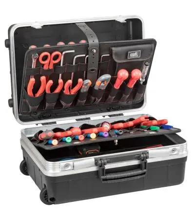Produktfoto 1 von GT Line Aluminium Werkzeugkoffer Schwarz, 2 Schubladen, L. 453 mm B. 197mm H. 332 mm, 4.5 kg mit Rädern, Schlüssel