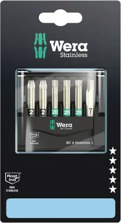 Produktfoto 1 von Wera Sechskant, Pozidriv, Innensechsrund Sechskant Edelstahl Hex 5.5, PZ2, T20, T25, 6-teilig