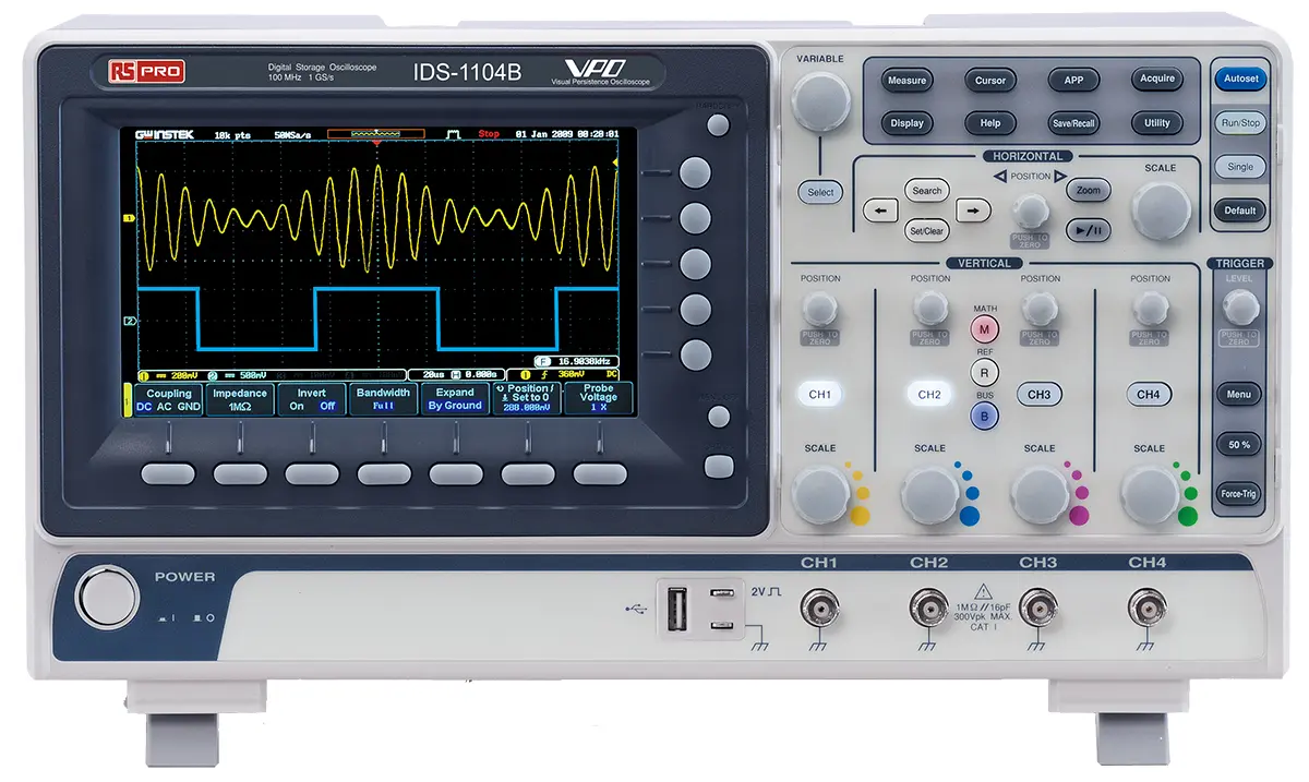 Produktfoto 1 von RS PRO IDS1104B Oszilloskop 4-Kanal Analog 100MHz, ISO-kalibriert USB