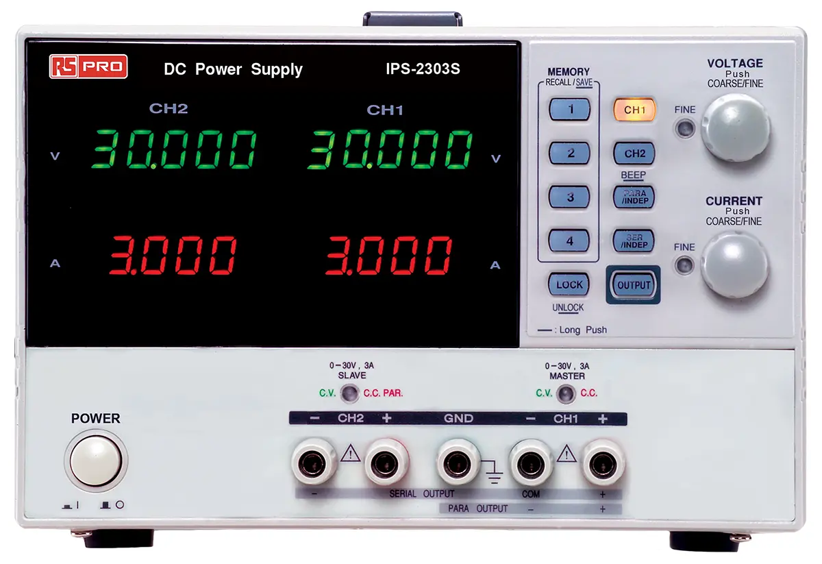 Produktfoto 1 von RS PRO 2-Kanal Digital Labornetzgerät 180W, 2 x 0 → 30V / 2 x 0 → 3A, ISO-kalibriert