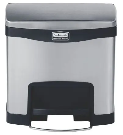 Produktfoto 1 von Rubbermaid Commercial Products Slim Jim Edelstahl Mülleimer 15L Chrom mit Pedal T 302.3 mm H. 399.5 mm B. 395.7mm Deckel