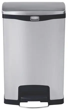 Produktfoto 1 von Rubbermaid Commercial Products Slim Jim Edelstahl Mülleimer 50L Chrom mit Pedal T 460 mm H. 728 mm B. 348mm Deckel