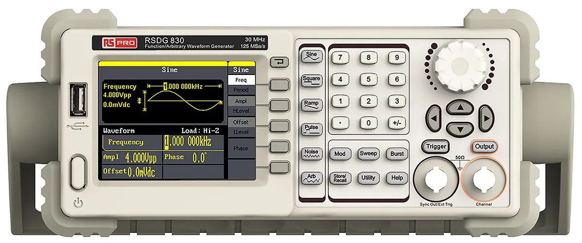 Produktfoto 1 von RS PRO Arbiträr-Funktionsgenerator mit TFT-LCD 30 MHz, 0 MHz / 10 V Pk-Pk, USB-Host, USB