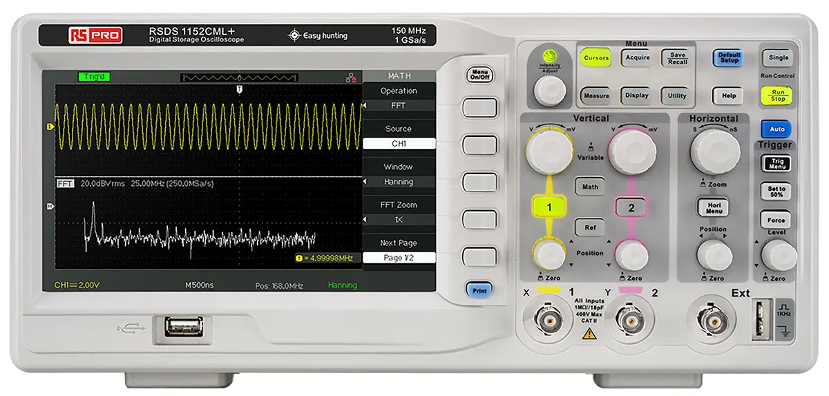 Produktfoto 1 von RS PRO Oszilloskop 2-Kanal Analog 150MHz, ISO-kalibriert RS232, USB