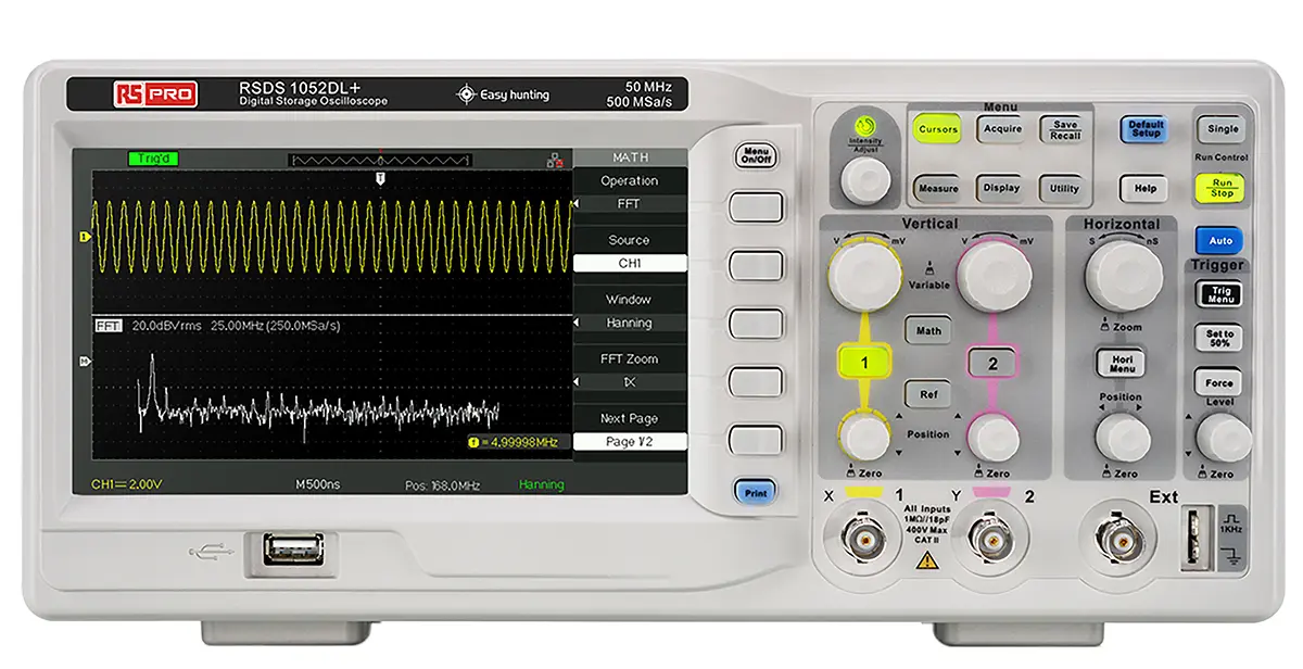 Produktfoto 1 von RS PRO Tisch Oszilloskop 2-Kanal Analog 50MHz, ISO-kalibriert RS232, USB