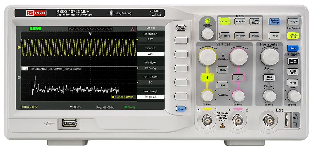 Produktfoto 1 von RS PRO Oszilloskop 2-Kanal Analog 70MHz, ISO-kalibriert RS232, USB