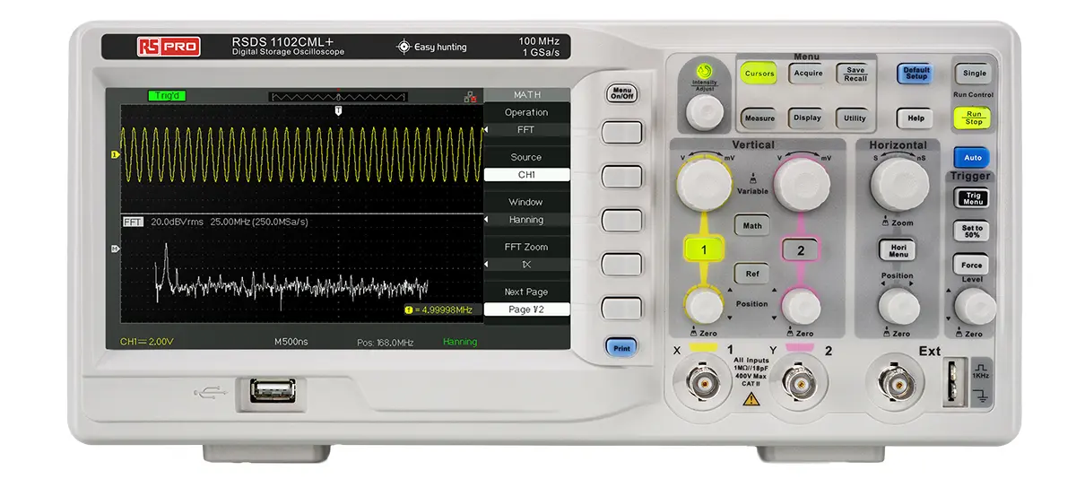 Produktfoto 1 von RS PRO Oszilloskop 2-Kanal Analog 100MHz, ISO-kalibriert RS232, USB