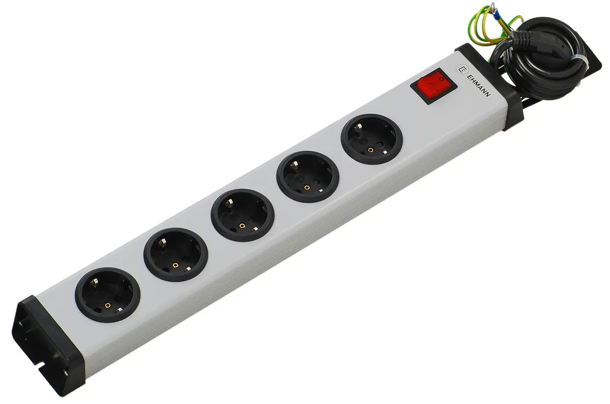 Produktfoto 1 von Ehmann Typ F Steckdoseneinheit Überspannungsschutz, 5-fach 16A Typ F – Deutscher Schuko, 1.5m Kabel, 250 V