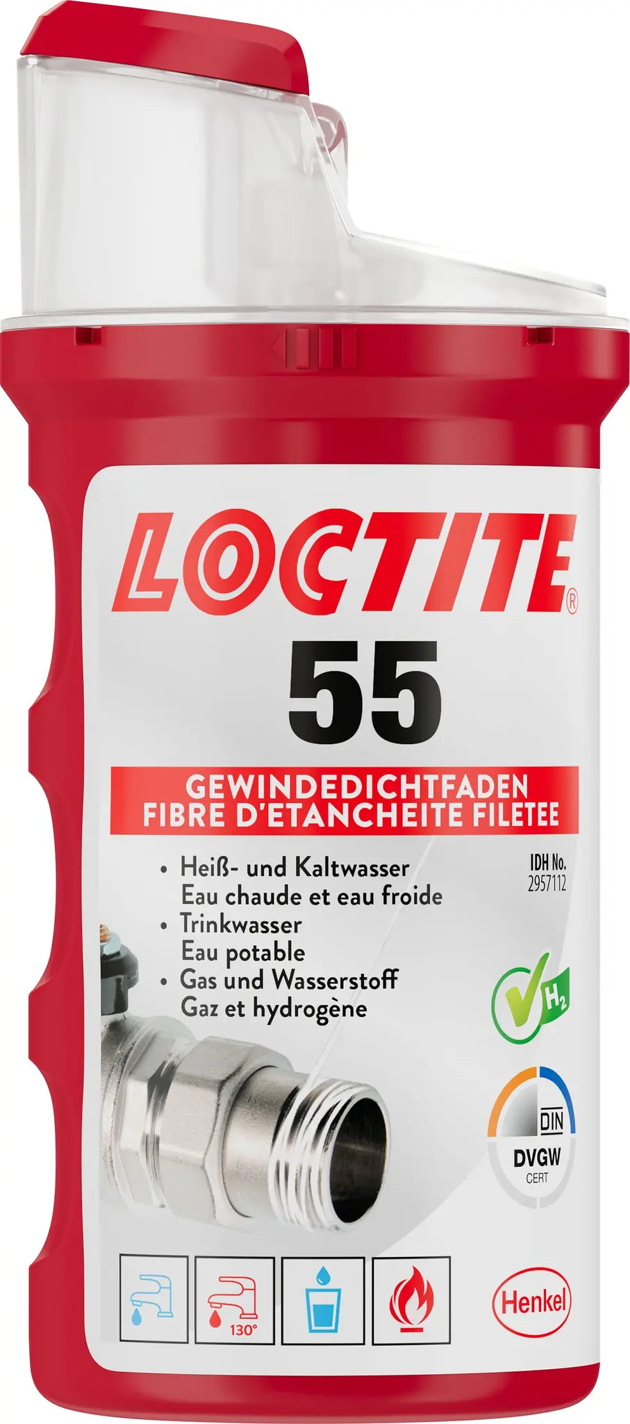 Produktfoto 1 von Loctite 55 Dichtmittel für Rohre und Gewinde Weiß, Dose 160 m Rohr-Dichtschnur, -55°C → +150°C