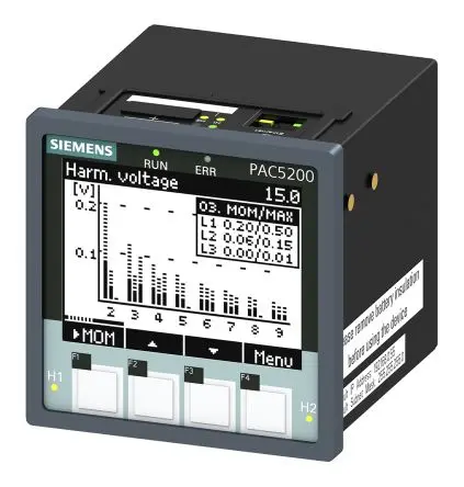 Produktfoto 1 von Siemens SENTRON PAC5200 Energiemessgerät LCD 94 mm x 94 mm Elektrisch 2 Ausg. Impulsausgang