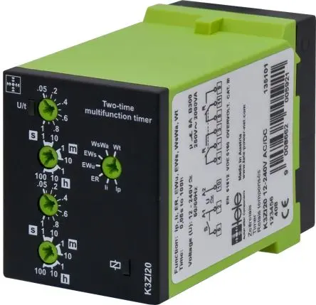 Produktfoto 1 von Tele K3ZI20 Zeitrelais 12 to 240 V dc 12V ac, 240 V ac, 1 s to 100 h, 2 Kont. Multifunktion, 2-poliger Umschalter