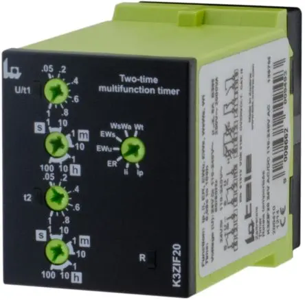 Produktfoto 1 von Tele K3ZIF20 Zeitrelais 24 V dc 110V ac, 24 V ac, 240 V ac, 1 s to 100 h, 2 Kont. Multifunktion, 1-poliger Umschalter