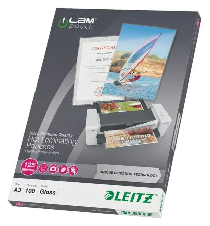 Produktfoto 1 von Leitz Laminiertasche, A3, 125 μm, Glänzend, 100 pro Paket Stück H. 435 mm B. 309mm