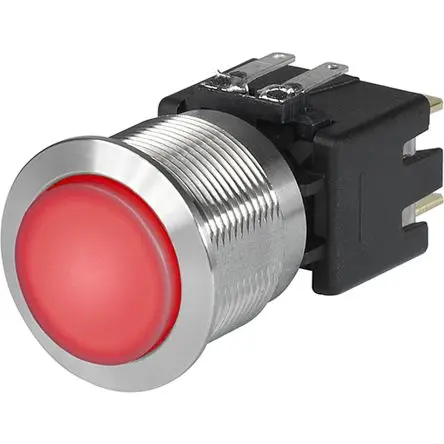 Schurter MSM LA CS 22 Druckschalter Rot Beleuchtet Rastend Panel Ø 22.1 mm, 2-poliger Umschalter / 16A 30 V dc 250 V ac,