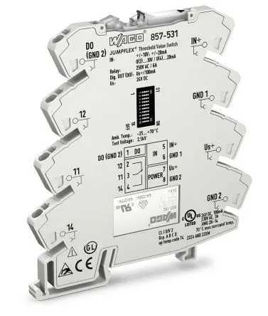 Produktfoto 1 von WAGO Serie Jumpflex Signalwandler 24V dc, Strom/Spannung 0 → 20 mA EIN / Digital, Relais DIN-Hutschiene, UL