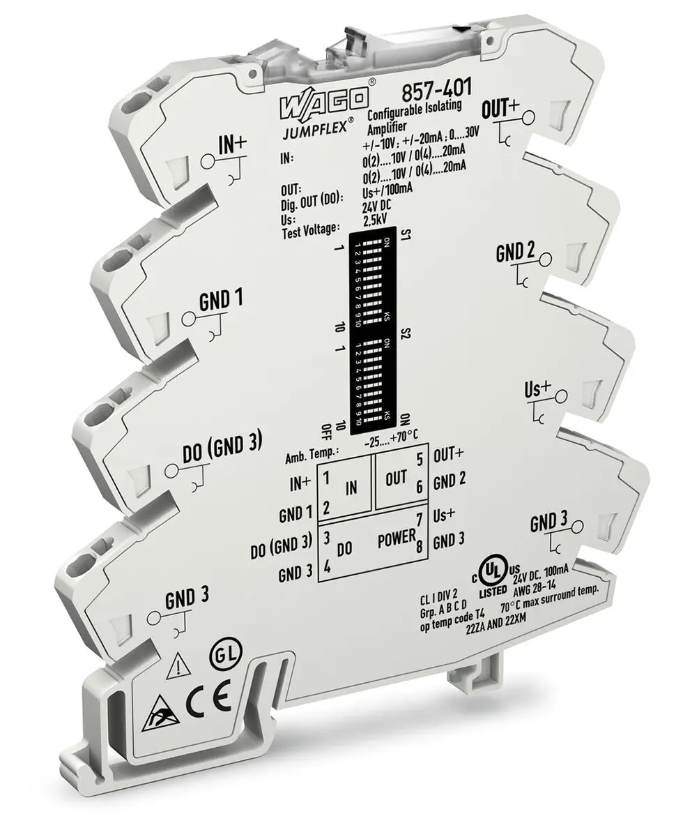 Produktfoto 1 von WAGO Serie Jumpflex Signalwandler 24 V dc, Strom/Spannung -20 to +20 mA, 0 to +30 V, -10 to +10 V EIN / Strom/Spannung 0