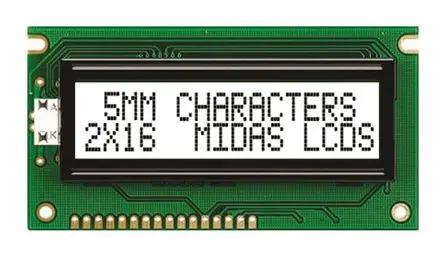 Produktfoto 1 von Midas A Monochrom LCD, Alphanumerisch LED Weiß 2 x 16, Hintergrund Weiß, 8-Bit Interface