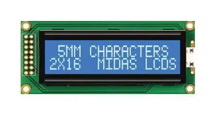 Produktfoto 1 von Midas B Monochrom LCD, Alphanumerisch LED Blau 2 x 16, Hintergrund Weiß, 8-Bit Interface
