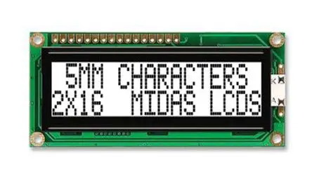 Produktfoto 1 von Midas G Monochrom LCD, Alphanumerisch LED Weiß 2 x 16, Hintergrund Weiß, 8-Bit Interface