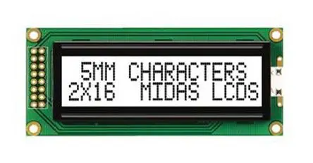 Produktfoto 1 von Midas B Monochrom LCD, Alphanumerisch LED Weiß 2 x 16, Hintergrund Weiß, 8-Bit Interface