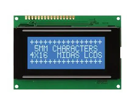 Produktfoto 1 von Midas A Monochrom LCD, Alphanumerisch LED Blau 4 x 16, Hintergrund Weiß, 8-Bit Interface