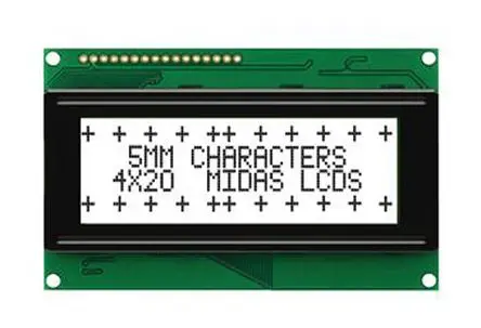 Midas A Monochrom LCD, Alphanumerisch LED Weiß 4 x 20, Hintergrund Weiß, 8-Bit Interface