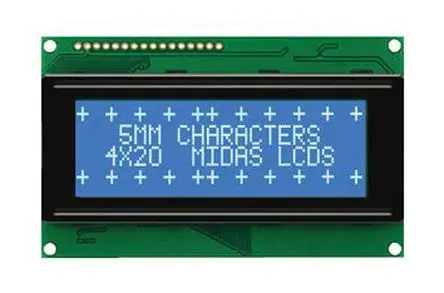 Produktfoto 1 von Midas A Monochrom LCD, Alphanumerisch LED Blau 2 x 40, Hintergrund Weiß, 8-Bit Interface