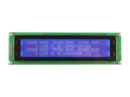 Produktfoto 1 von Midas A Monochrom LCD, Alphanumerisch LED Blau 4 x 40, Hintergrund Weiß, 8-Bit Interface