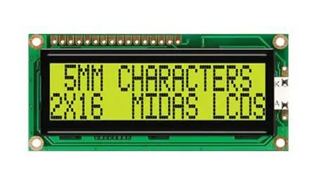 Produktfoto 1 von Midas G Monochrom LCD, Alphanumerisch LED Gelb, Grün 2 x 16, Hintergrund Grün, Gelb, 8-Bit Interface