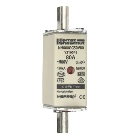 Produktfoto 1 von Mersen NH-Sicherung NH000, 500V ac / 80A, gG DIN 43-620, IEC EN 60269, VDE 0636
