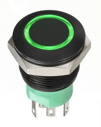 Produktfoto 1 von APEM AV Druckschalter Grün Beleuchtet Tastend Panel Ø 19.2 mm, 2-poliger Umschalter / 1A 30 V dc, IP67