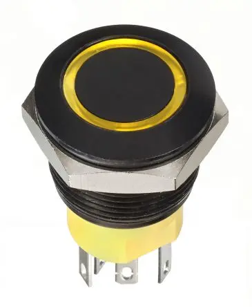 Produktfoto 1 von APEM AV Druckschalter Gelb Beleuchtet Tastend Panel Ø 19.2 mm, DPST / 1A 30 V dc, IP67