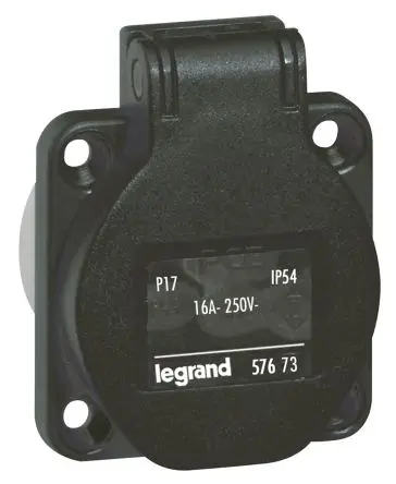 Produktfoto 1 von Legrand Leistungssteckverbinder Schwarz, 250V 2P+PE / 16A, Trennplatte IP54