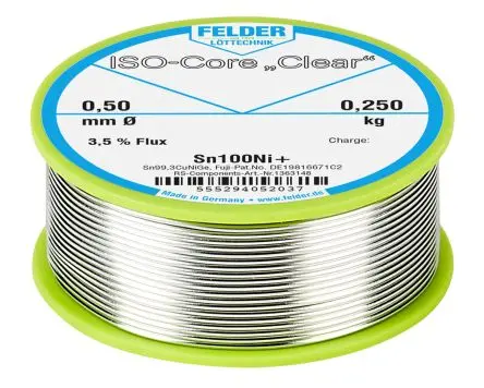 Produktfoto 1 von Felder Lottechnik Draht Lötzinn bleifrei 99.3 %Sn 0 %Pb 0.7 %Cu, 227 °C, Ø 0.5 mm / 250 g