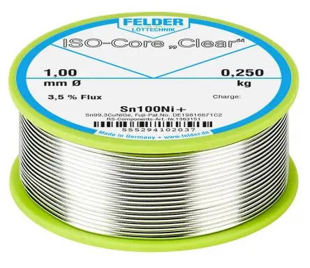 Produktfoto 1 von Felder Lottechnik Draht Lötzinn bleifrei 99.3 %Sn 0 %Pb 0.7 %Cu, 227 °C, Ø 1 mm / 250 g