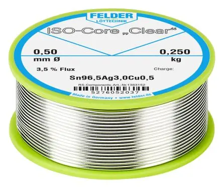 Produktfoto 1 von Felder Lottechnik Draht Lötzinn bleifrei 96.5 %Sn 0 %Pb 0.5 %Cu 3 %Ag, 217 °C, Ø 0.5 mm / 250 g