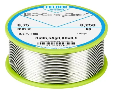 Produktfoto 1 von Felder Lottechnik Draht Lötzinn bleifrei 96.5 %Sn 0 %Pb 0.5 %Cu 3 %Ag, 217 °C, Ø 0.75 mm / 250 g