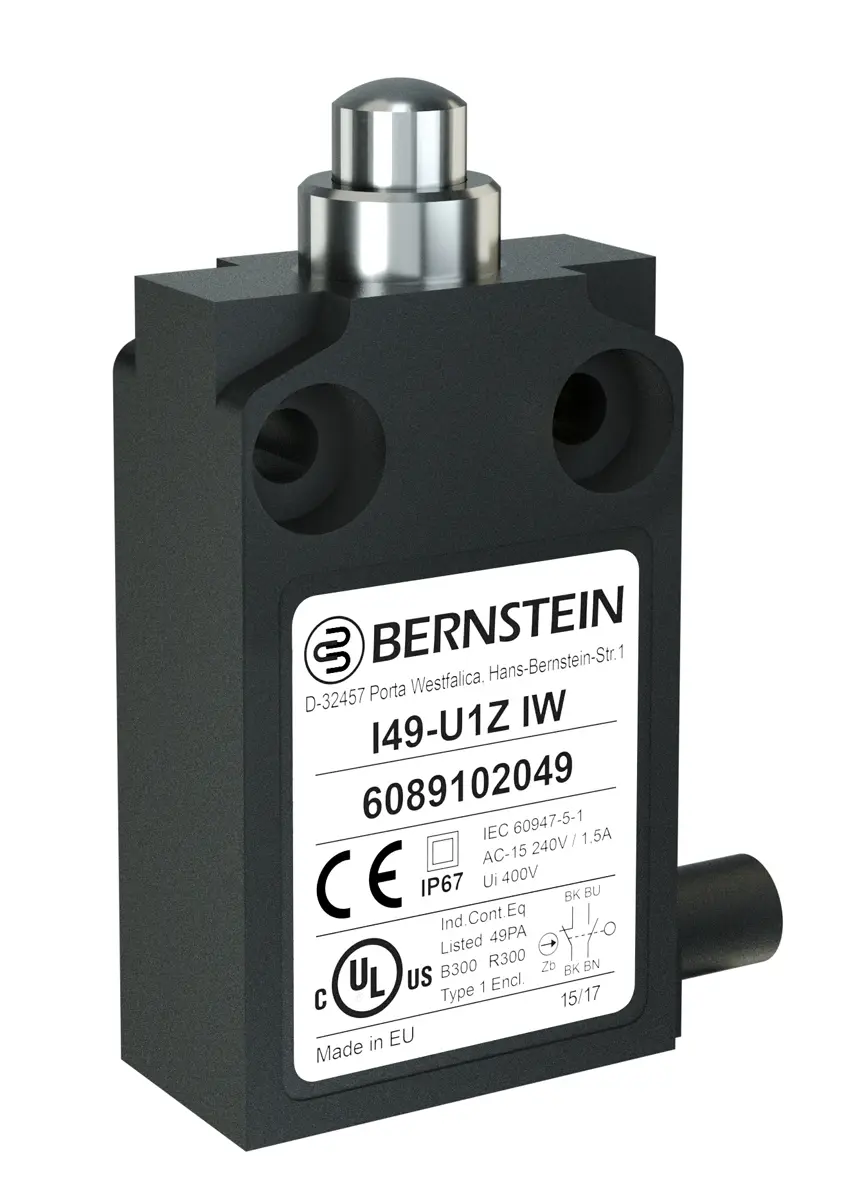 Bernstein AG I49 Endschalter, Stößel, SPST, Schließer/Öffner, IP 67, Kunststoff Anschluss Kabel